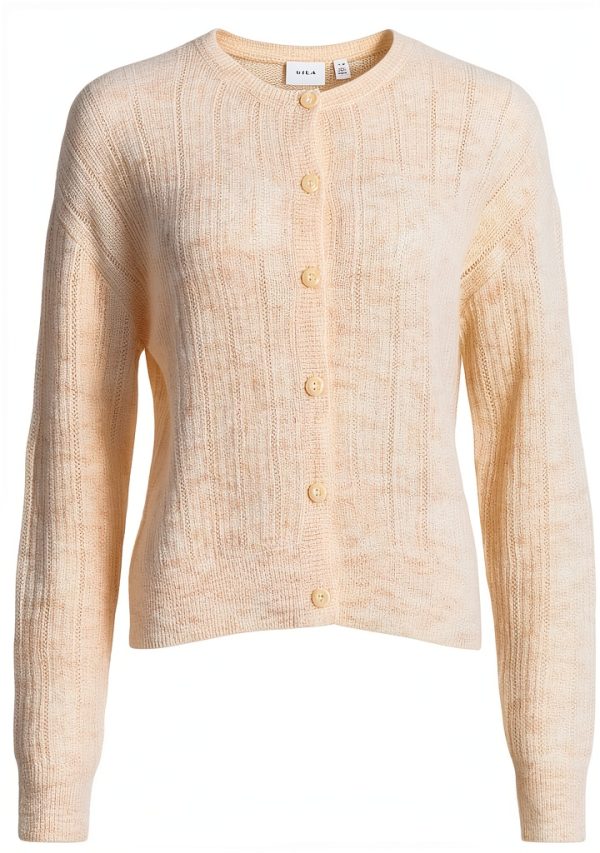 Vila Cardigan Donna Pointelle Scollo Rotondo Maglione