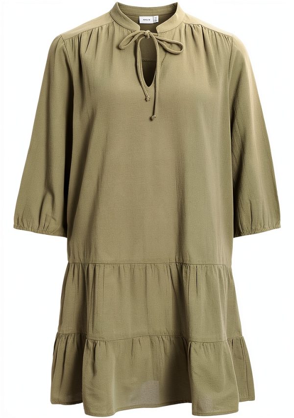 Vila Abito Donna Balze Maniche Lunghe Verde Casual Moda