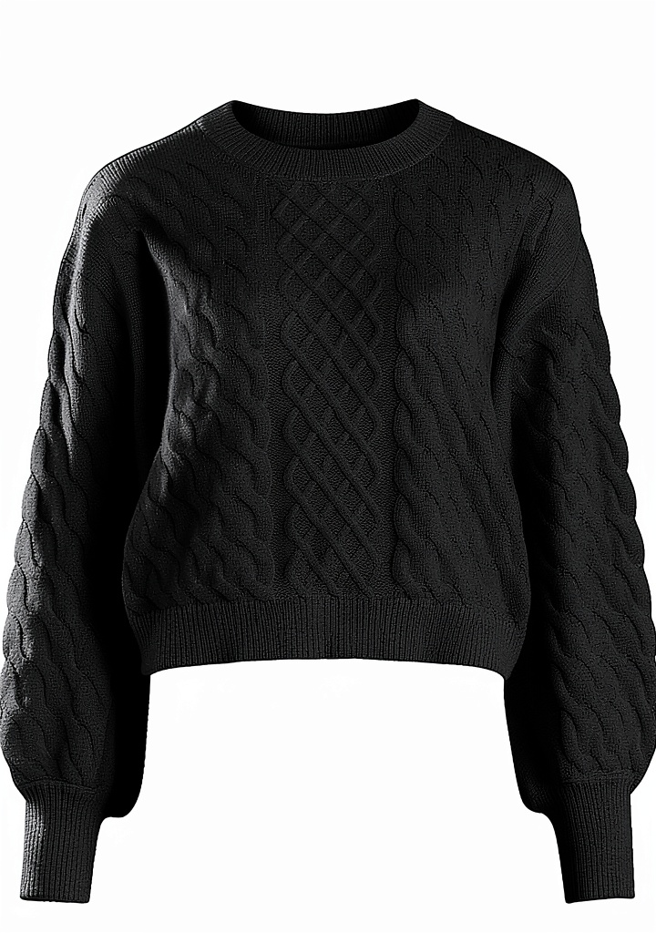 Donna che indossa il maglione VILA Zuri nero abbinato a jeans in un contesto urbano casual