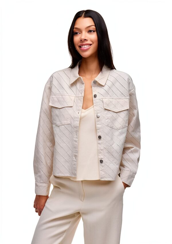 Giacca denim Vila ricamata donna tessuto resistente look-2