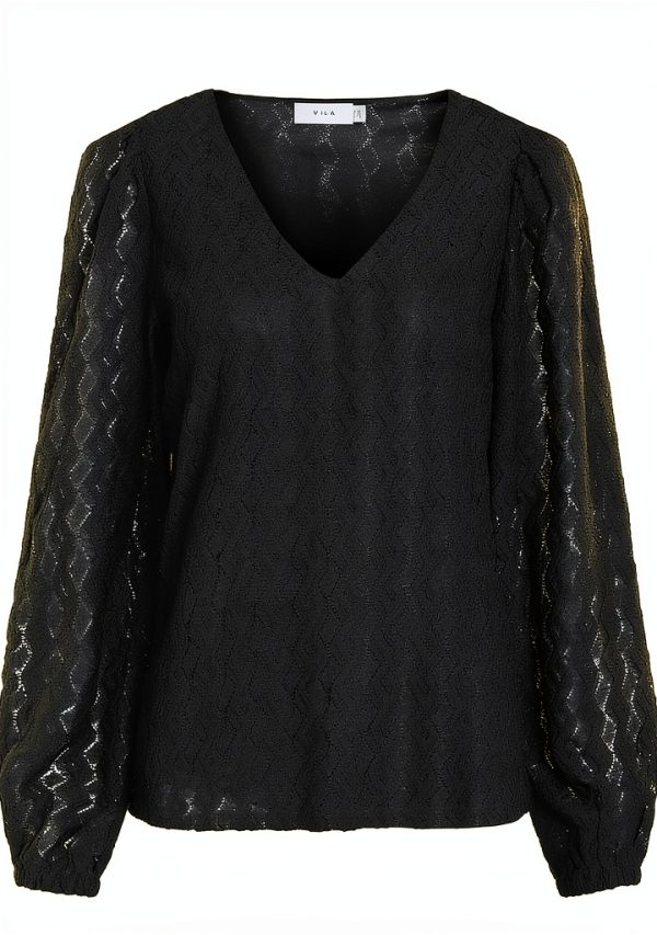 Top Vila Donna Maniche Lunghe Scollo V Nero Moda