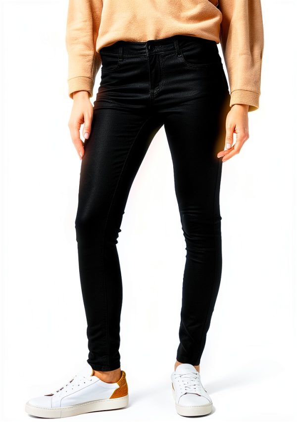 Vila Skinny Fit Jeans Coated Nero Donna Pantaloni Moda