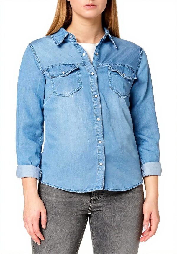 Camicia jeans donna Vila Vibista cotone denim blu taglie