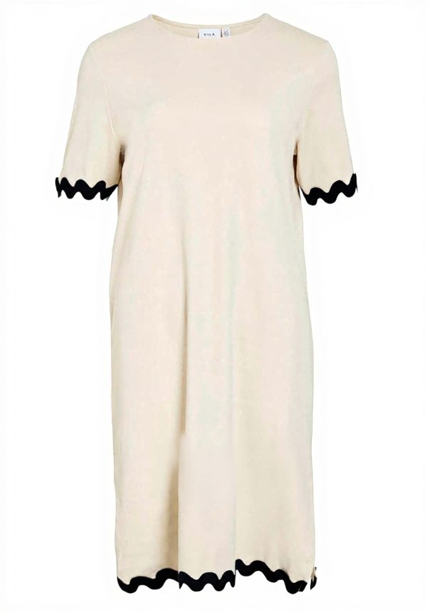 Vila Abito Midi Donna O Neck Maniche Corte Casual Betulla