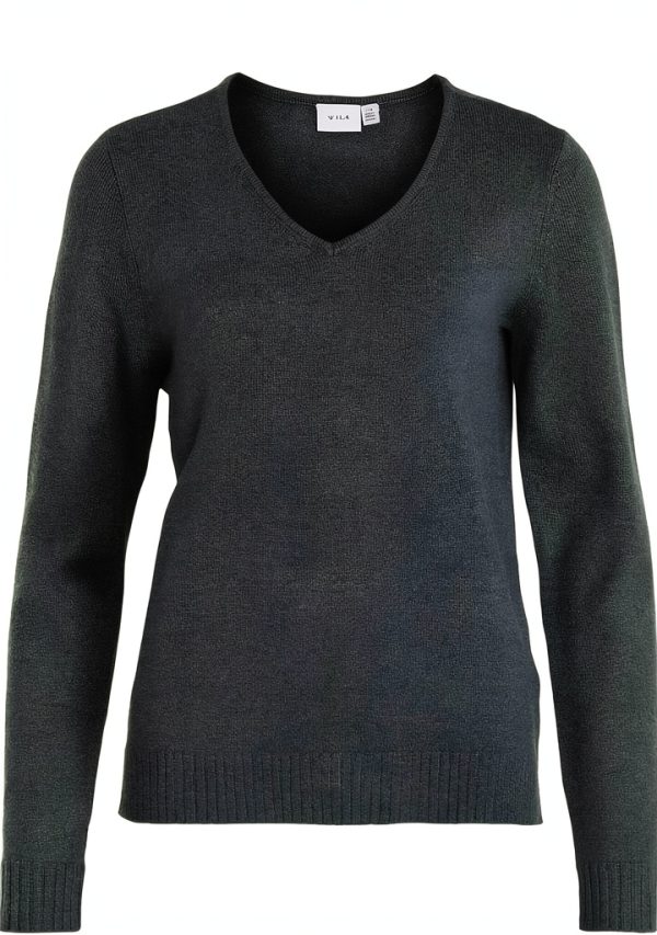 Vila Maglione Donna V-Neck Lavorato a Maglia Verde Kelly