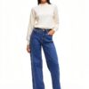 Vila Jeans Donna Gamba Larga Vita Alta Denim Grigio Blu-5