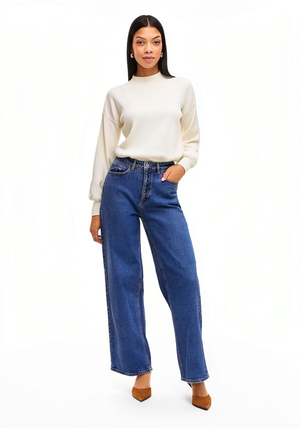 Vila Jeans Donna Gamba Larga Vita Alta Denim Grigio Blu-5