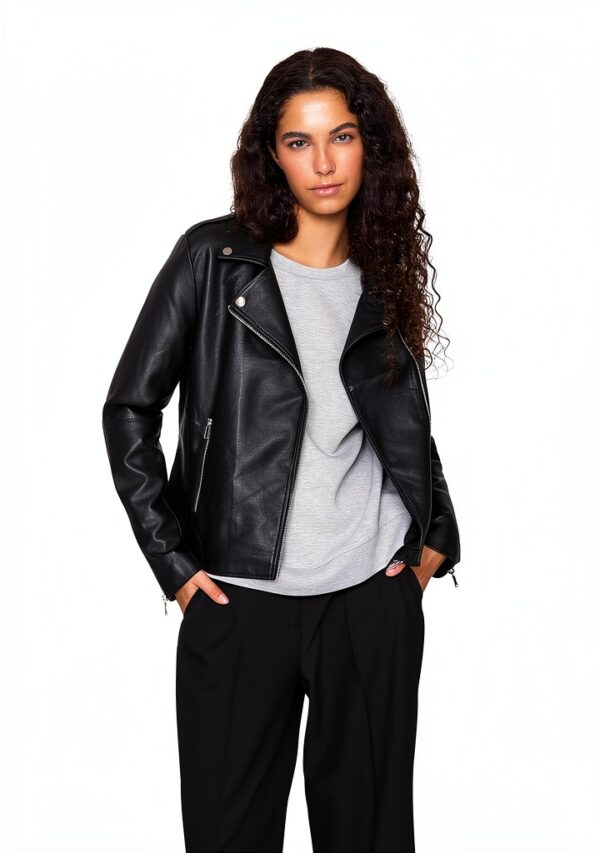 Giacca in ecopelle VILA donna biker cerniera asimmetrica-2