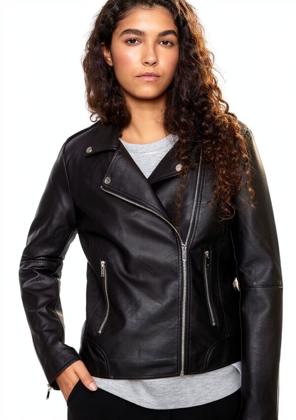 Giacca in ecopelle VILA donna biker cerniera asimmetrica-6