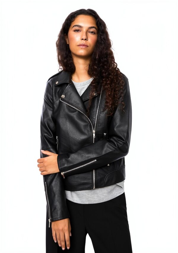 Giacca in ecopelle VILA donna biker cerniera asimmetrica-8