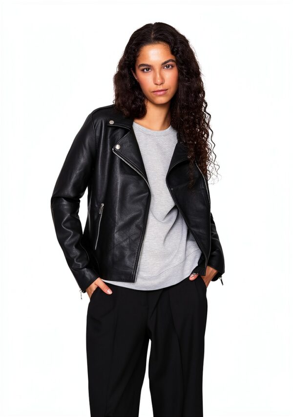 Giacca in ecopelle VILA donna biker cerniera asimmetrica-1