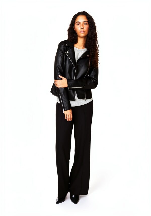 Giacca in ecopelle VILA donna biker cerniera asimmetrica-5