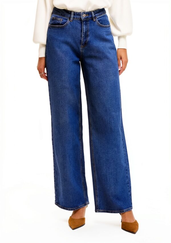 Vila Jeans Donna Gamba Larga Vita Alta Denim Grigio Blu-3