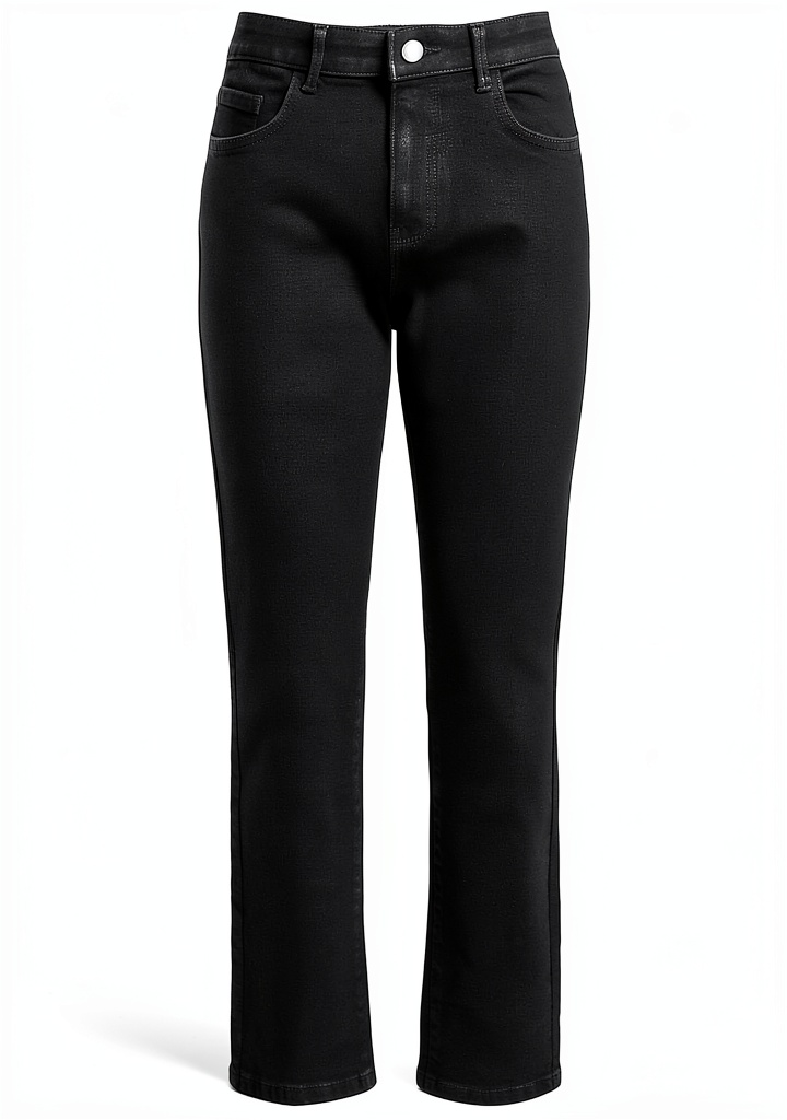 Vila Jeans Donna Taglio Dritto Denim Nero indossati su una gruccia di legno in una camera da letto minimalista