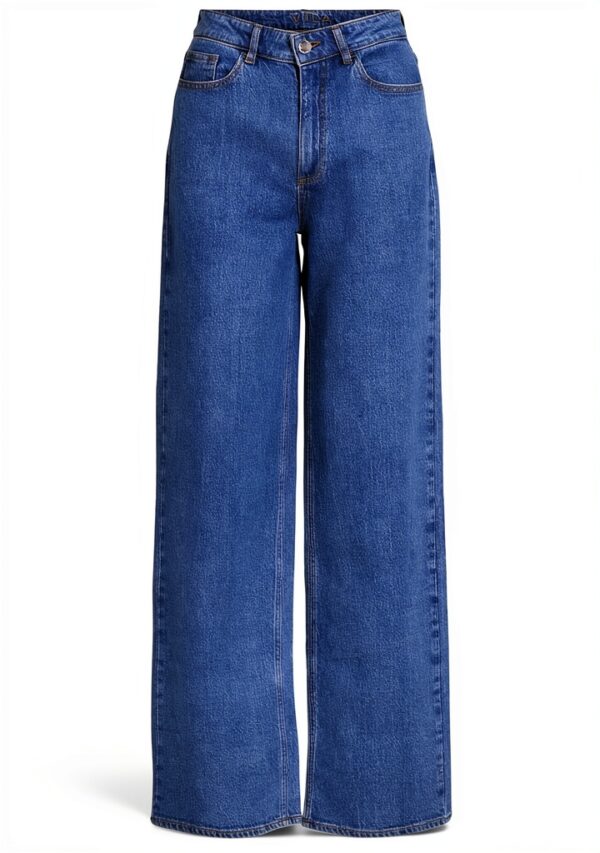Vila Jeans Donna Gamba Larga Vita Alta Denim Grigio Blu-1