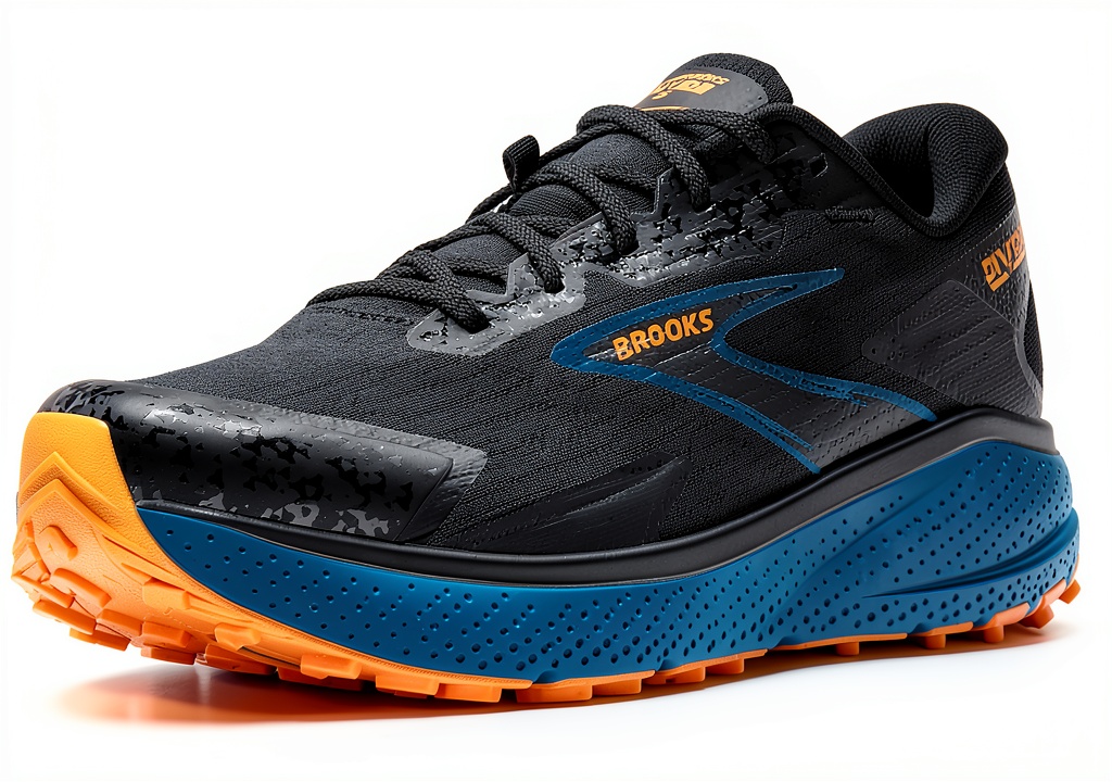 Installing Brooks Scarpe Trail Running Uomo Cittadella Ebano Lime 42 EU on a wooden desk